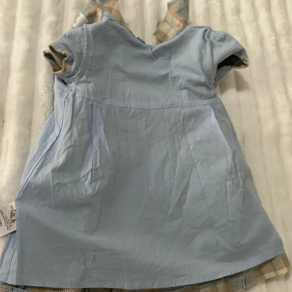 Chickeeduck Classic Plaid Bow-Accent Kids Dress in Blue and Cream